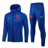 21/22 Barcelona Hoodie Blue Soccer Training Suit(Jacket + Pants) Man