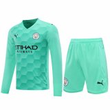 20/21 Manchester City Goalkeeper Green Long Sleeve Man Soccer Jersey + Shorts Set
