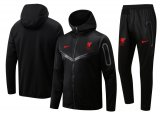 22/23 Liverpool Hoodie Black Soccer Training Suit Jacket + Pants Mens