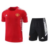 21/22 Manchester United Red-Black Soccer Training Suit Jersey + Pants Mens