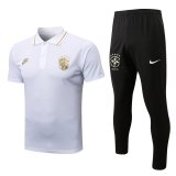 22/23 Brazil White Soccer Training Suit Polo + Pants Mens