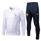 22/23 France White Stripe Soccer Training Suit Mens
