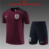 23/24 England Burgundy Soccer Training Suit Jersey + Short Kids