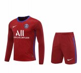 20/21 PSG Goalkeeper Red Long Sleeve Man Soccer Jersey + Shorts Set
