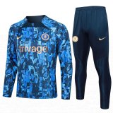 23/24 Chelsea Blue Soccer Training Suit Sweatshirt + Pants Mens