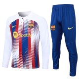 23/24 Barcelona White Soccer Training Suit Sweatshirt + Pants Mens
