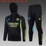 (Hoodie) 23/24 Arsenal Black Soccer Training Suit Sweatshirt + Pants Kids