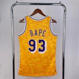 (BAPE - 93) 22/23 Los Angeles Lakers A Bathing Ape Yellow Swingman Jersey Mens