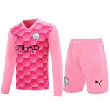 20/21 Manchester City Goalkeeper Pink Long Sleeve Man Soccer Jersey + Shorts Set