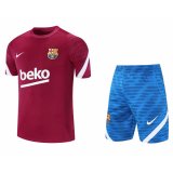 21/22 Barcelona Burgundy Soccer Training Suit Jersey+Short Mens