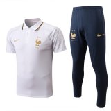 22/23 France White Soccer Training Suit Polo + Pants Mens