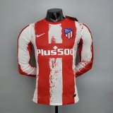 (Player Version) 21/22 Atletico Madrid Home Long Sleeve Mens Soccer Jersey