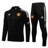 21/22 Manchester United Black - White Soccer Training Suit Jacket + Pants Mens