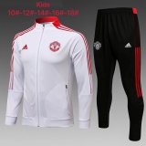 21/22 Manchester United White Soccer Training Suit Jacket + Pants Kids