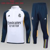 23/24 Real Madrid White Soccer Training Suit Sweatshirt + Pants Kids