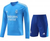 (Long Sleeve) 23/24 Real Madrid Goalkeeper Blue Soccer Jersey + Shorts Mens