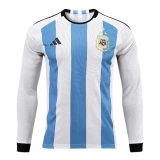 (Long Sleeve) 2023 Argentina 3-Star Home World Cup Champions Soccer Jersey Mens