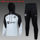 (Hoodie) 23/24 Barcelona Light Grey Soccer Training Suit Sweatshirt + Pants Kids