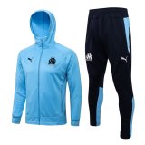 21/22 Olympique Marseille Hoodie Blue Soccer Training Suit Jacket + Pants Mens