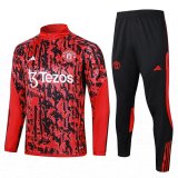 23/24 Manchester United Red Soccer Training Suit Sweatshirt + Pants Mens