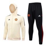 (Hoodie) 23/24 Manchester United Cream Soccer Training Suit Jacket + Pants Mens