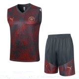 23/24 Manchester City Grey - Red Soccer Training Suit Singlet + Short Mens