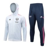 (Hoodie) 23/24 Arsenal Light Grey Soccer Training Suit Jacket + Pants Mens