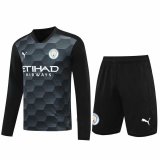 20/21 Manchester City Goalkeeper Black Long Sleeve Man Soccer Jersey + Shorts Set