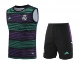 23/24 Real Madrid Green - Purple Soccer Training Suit Singlet + Short Mens
