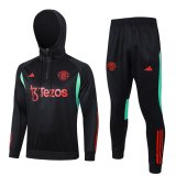 (Hoodie) 23/24 Manchester United Black Soccer Training Suit Sweatshirt + Pants Mens