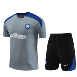 24/25 Inter Milan Grey Soccer Training Suit Jersey + Short Mens