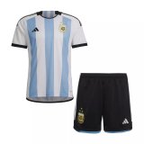 2023 Argentina 3-Star Home World Cup Champions Soccer Jersey + Shorts Kids