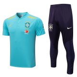 22/23 Brazil Light Blue Soccer Training Suit Polo + Pants Mens