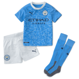20/21 Manchester City Home Light Blue Kids Soccer Kit(Jersey+Short+Socks)