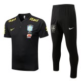 22/23 Brazil Black Soccer Training Suit Polo + Pants Mens