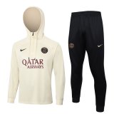 (Hoodie) 23/24 PSG Beige Soccer Training Suit Sweatshirt + Pants Mens