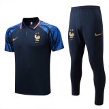 22/23 France Drak Blue Soccer Training Suit Polo + Pants Mens