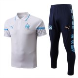 22/23 Marseille White Soccer Training Suit Polo + Pants Mens