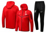 22/23 Liverpool Hoodie Red Soccer Training Suit Jacket + Pants Mens
