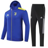 21/22 Juventus Hoodie Blue Soccer Training Suit Jacket + Pants Mens