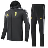 21/22 Juventus Hoodie Black Soccer Training Suit Jacket + Pants Mens