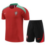 2024 Portugal Red Soccer Training Suit Jersey + Short Mens