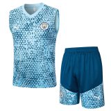 23/24 Manchester City Light - Blue Soccer Training Suit Singlet + Short Mens