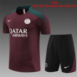 24/25 PSG Burgundy Soccer Training Suit Jersey + Short Kids